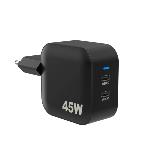 Chargeur Mural 2 x USB-C PD PPS-GAN, 45W  Noir