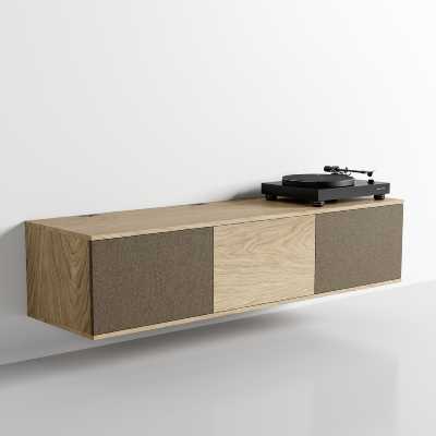 Meuble 155,1 cm Chêne 3 caissons 1 portes chêne 2 portes tissu café 