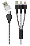 Câble USB 3 en 1 USB-A+C /Micro USB/Lightning/USB-C 1.00 m Tréssé