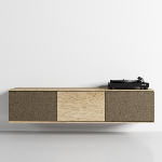 Meuble 155,1 cm Chêne 3 caissons 1 portes chêne 2 portes tissu café 