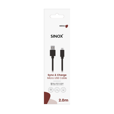 Cable Charge & Data Micro USB 2.00 m, Noir