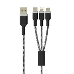 Câble USB 3 en 1 USB-A+C /Micro USB/Lightning/USB-C 1.00 m Tréssé